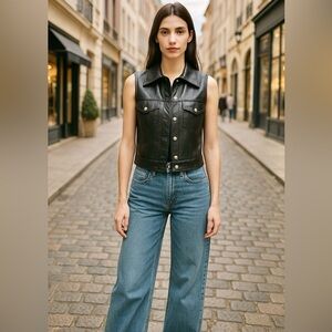 Vintage Made in Canada Black Leather Vest - S